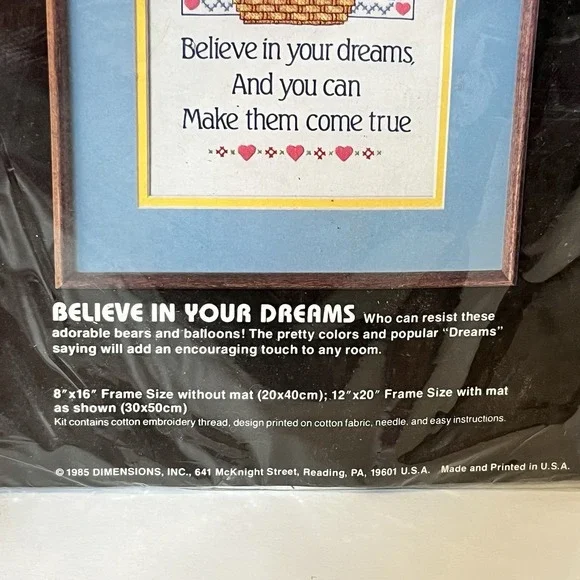 VTG Dimensions Believe In Your Dreams Stamped Cross Stitch 3053 Bears Cottage - Picture 3 of 5